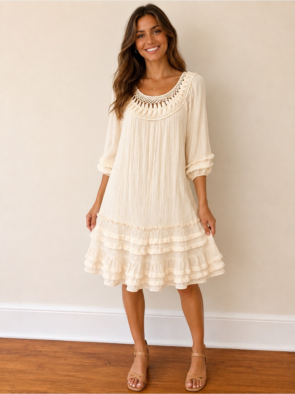 entro Cream Crochet Yoke Tunic